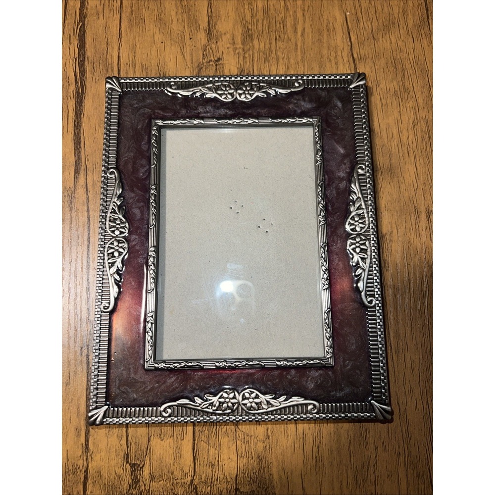 Vintage 90s Y2K Metallic Silver & Amber Resin 3"x5" Standalone Picture Frame